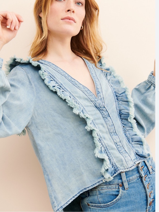 One teaspoon Tops - One Teaspoon ruffled denim blouse $149 MSRP